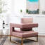 Chaise moderne rembourrée en velours rose avec des carrés découpés et un support stable rose, métal-1694859356