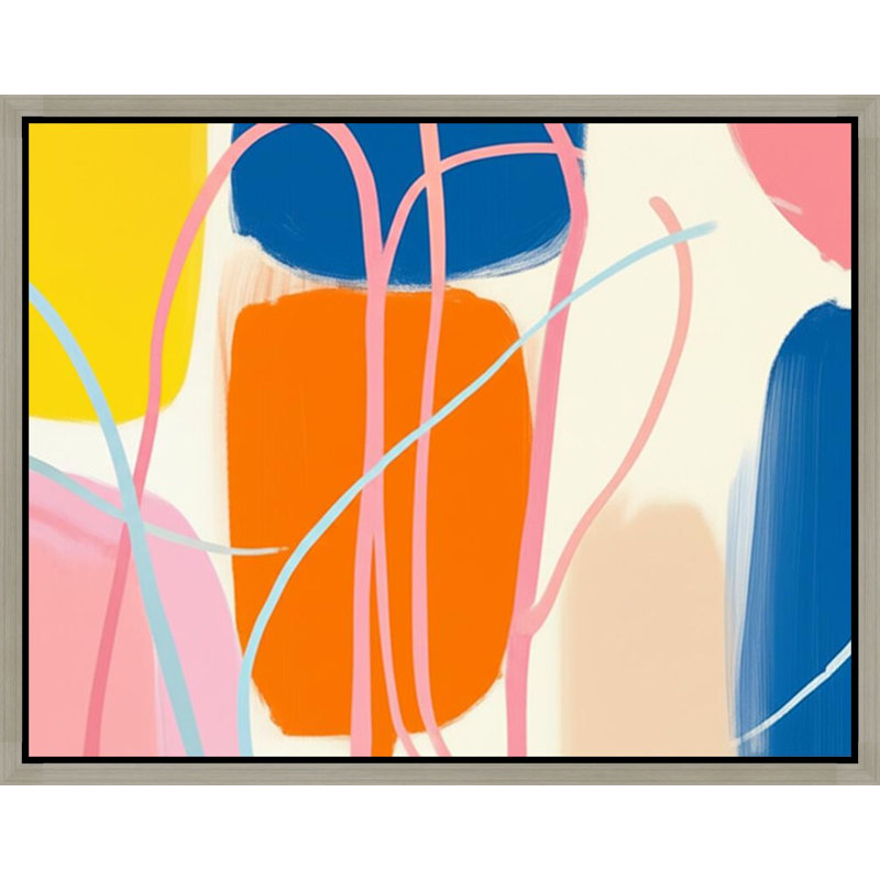 Vibrant Abstract Shapes and Lines - Art mural sur toile encadrée, 11" H x 14" W, Silver