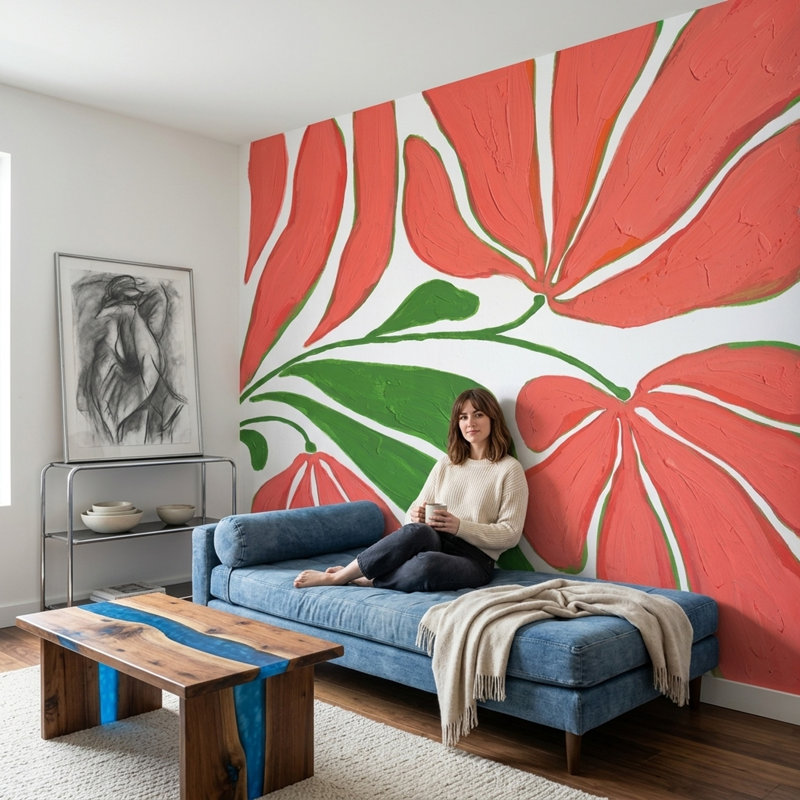Décoration murale amovible sur fond blanc, Texturé non collé, 120 po x 96 po