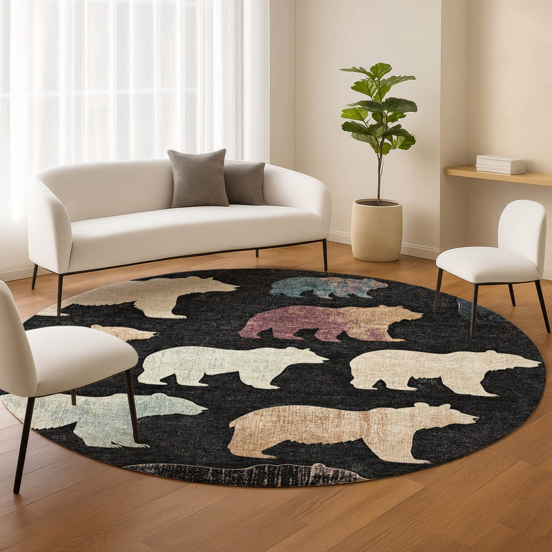 Machine Washable Indoor/Outdoor Adalaide ACN2338 Lodge Rug, Round 8'