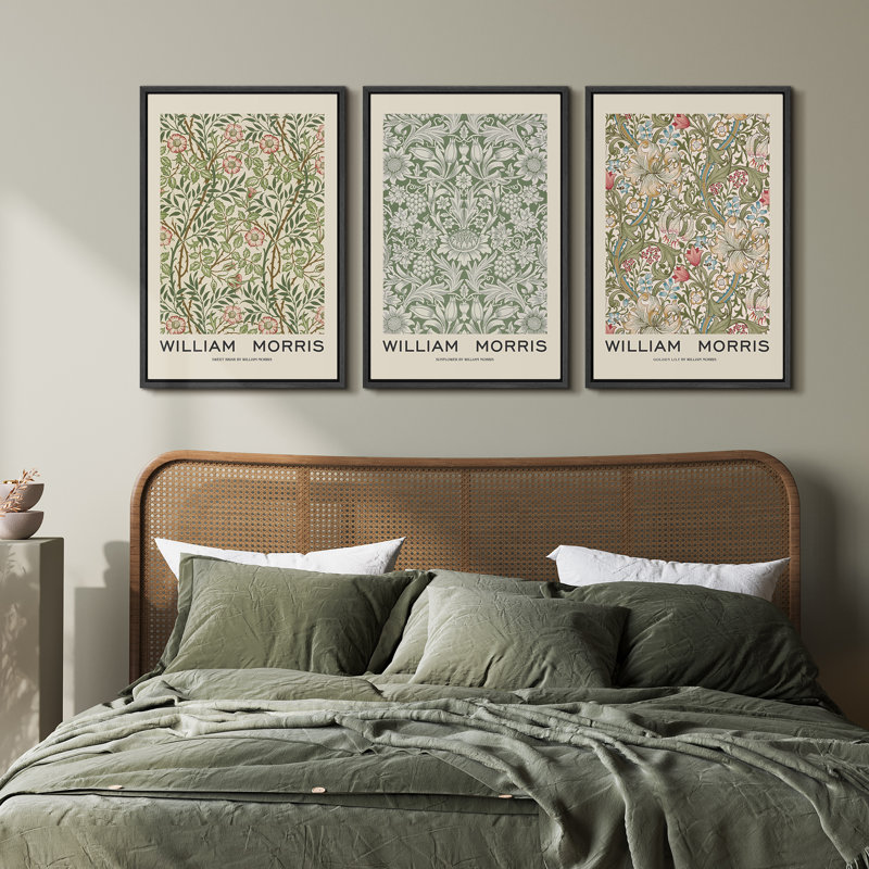 William Morris Geometric Floral Black Framed Canvas Art Set
