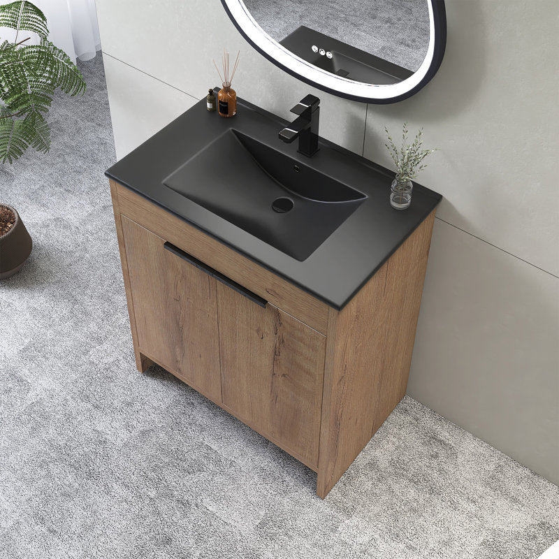 30''Freestanding Bathroom Vanity With Ceramic Sink, Black