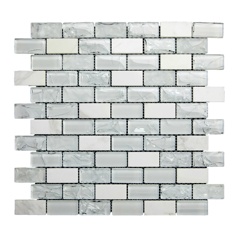 Bristol 12" x 12" Natural Stone/Glass Brick Joint Mosaic Tile, Snow White