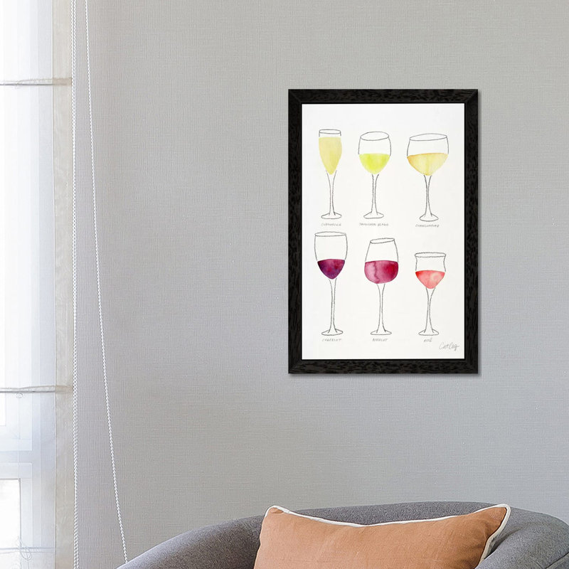 Wine Glasses by Cat Coquillette - Painting on Canvas, 101.6 cm H x 66.04 cm W, Black Floater Framed