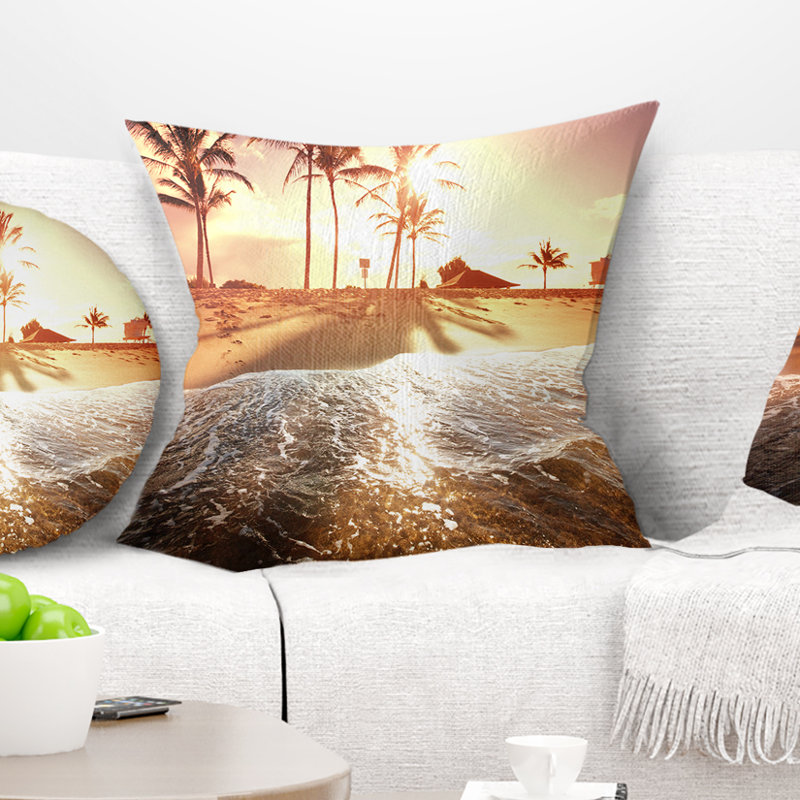 Coussin lombaire à couleur de plage tropical avec palmier, Carré 18 po x 18 po