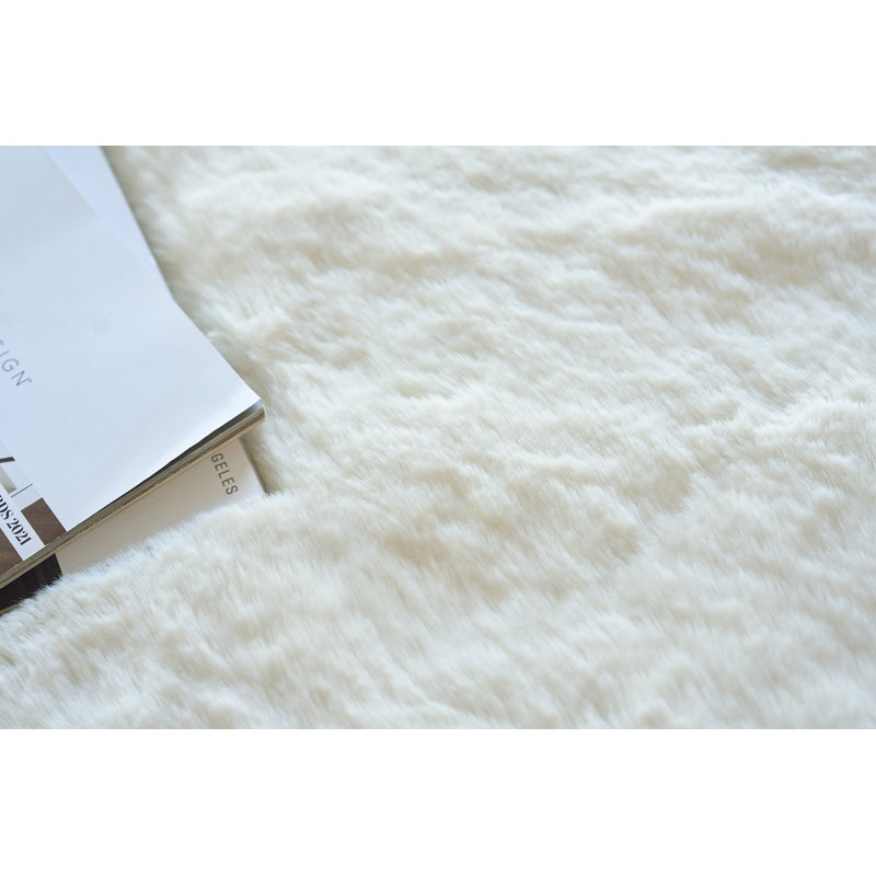 Mink Rectangle Solid Color Handmade Polyester/Acrylic Area Rug in Ivory, Rectangle 9' x 12'