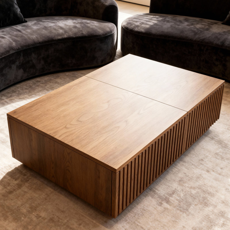 Table basse 51,1 "à plateau relevable moderne avec rangement caché et deux tiroirs