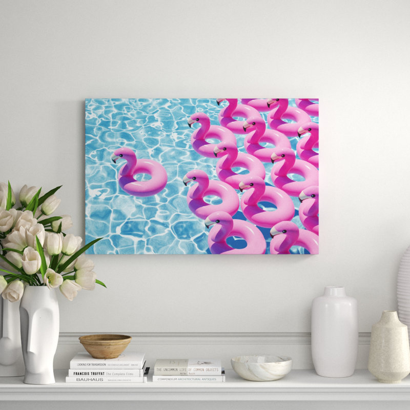Flamingo Pool Party Print, 24" H x 36" W x 2.5" D, Aluminum