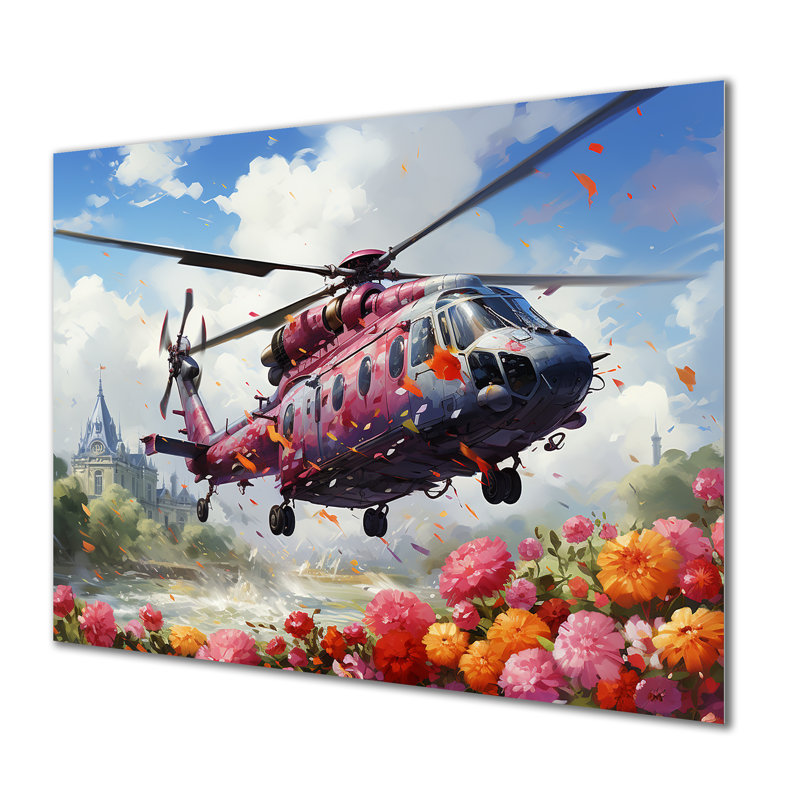 Hélicoptère, Sprintime, fleurs, horizon, H 30 po x l 40 po x P 1,5 po