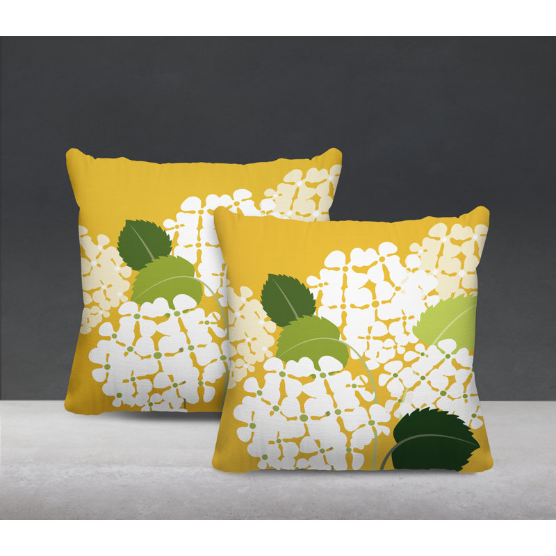 Floral Outdoor Reversible Throw Pillow, 17W" x 17H", Yellow