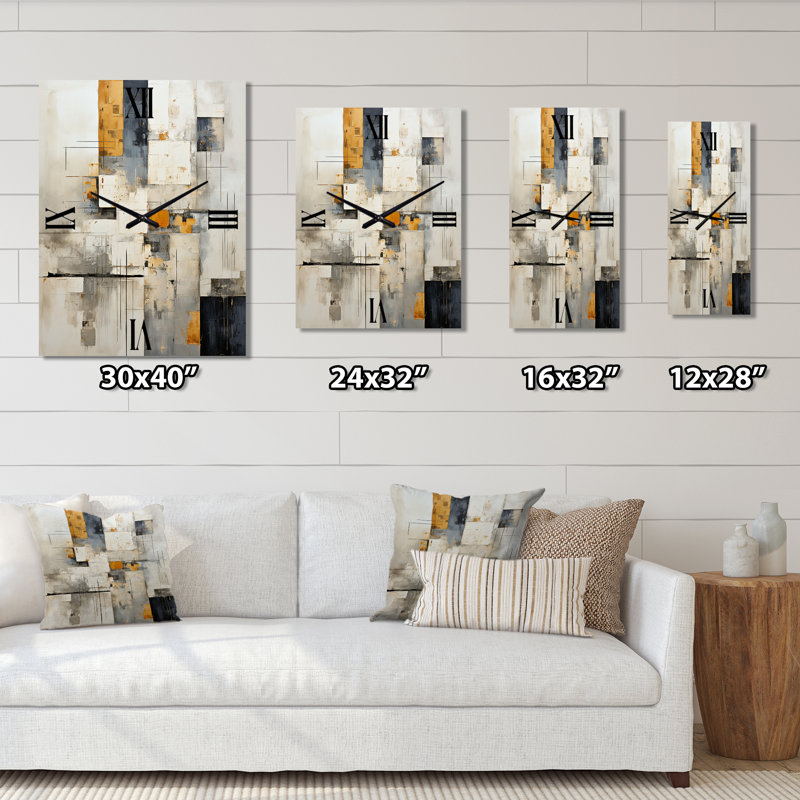 Horloge murale abstraite grise et jaune, Moyen