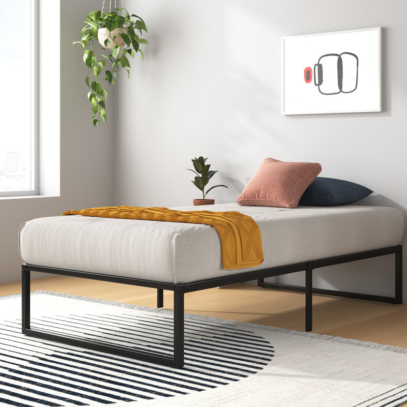Corbe Modern Metal Bed Frame with Heavy Duty Steel Slat Support , Double (4'6), Black