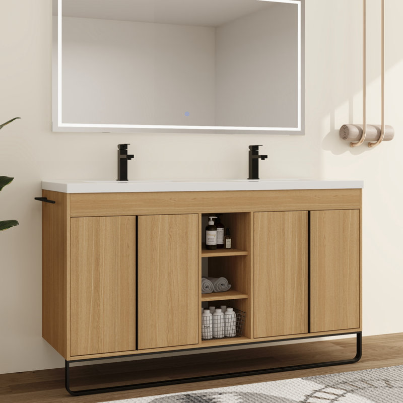 Meuble-lavabo double autoportant 60 po avec plateau en résine Zarnby, 60''