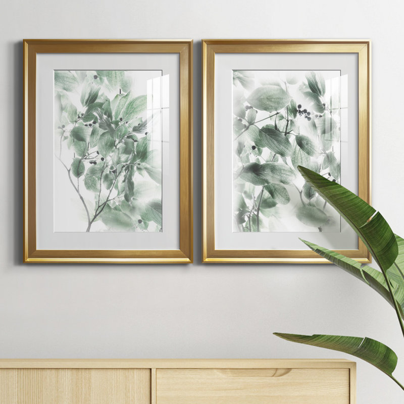 Irene Weisz - ensemble de 2 reproductions sur papier, H 22,5 po x l 61 po x P 1,5 po, Papier encadré doré, Blanc