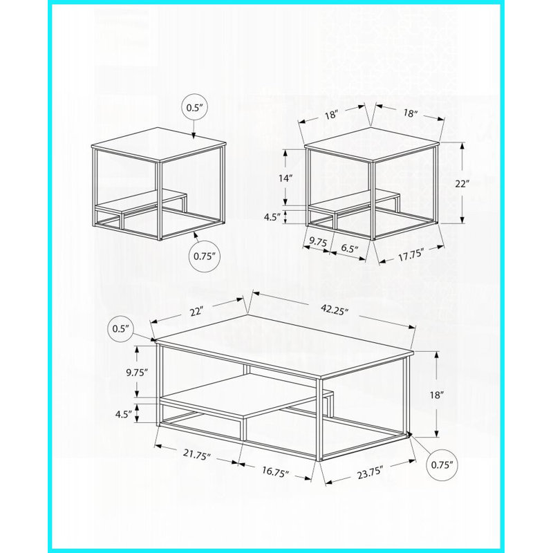 Ensemble de tables basses contemporaines 3 pièces avec tables de bout - stratifié brun & amp; Métal noir, espace de rangement spacieux pour le salon