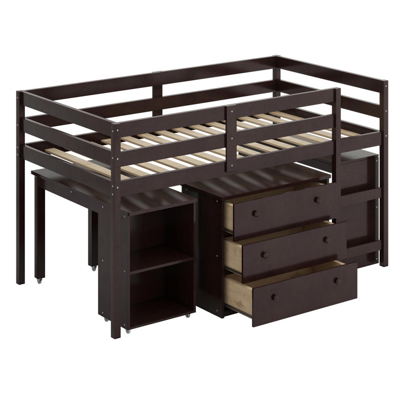 Lit mezzanine avec armoire et portable, Espresso