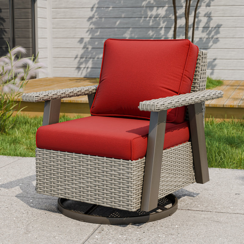 Chaise longue d'extérieur pivotante en osier avec coussins, Rouge