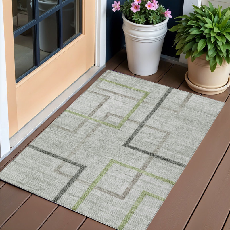 Tapis extérieur lavable à motif géométrique gris anthracite 3 pi x 5 pi