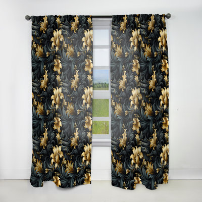 Elegant Ebony And Beige Flowers Pattern I - Floral Curtain - Room Darkening Curtain - 1 Panels