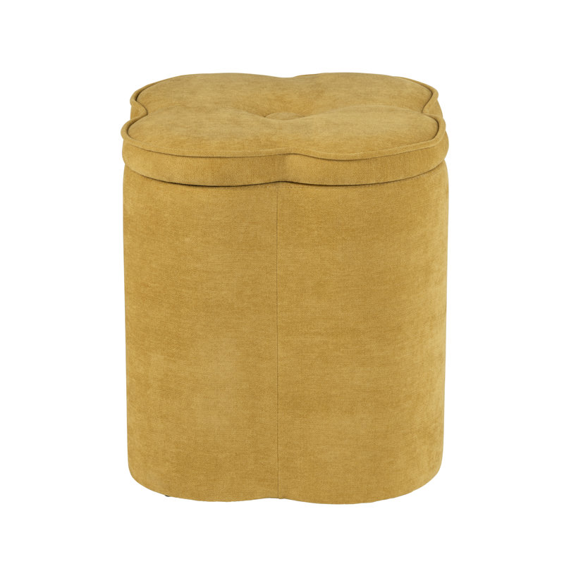 Chenille Flower Ottoman W/ Storage, Spice Yellow