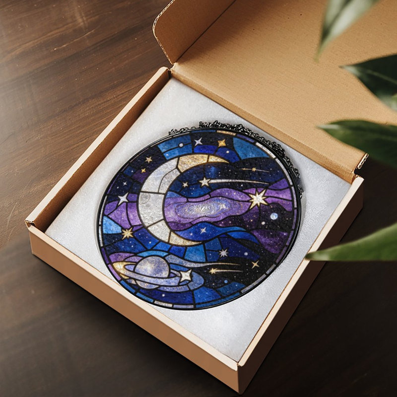 Vitrail céleste de style étoile de lune avec vitrail et panneaux de verre pour décoration de fenêtre