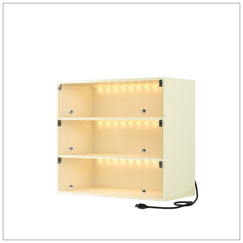 LED Light Shoe Box Three Layers With Glass Doors, Off White