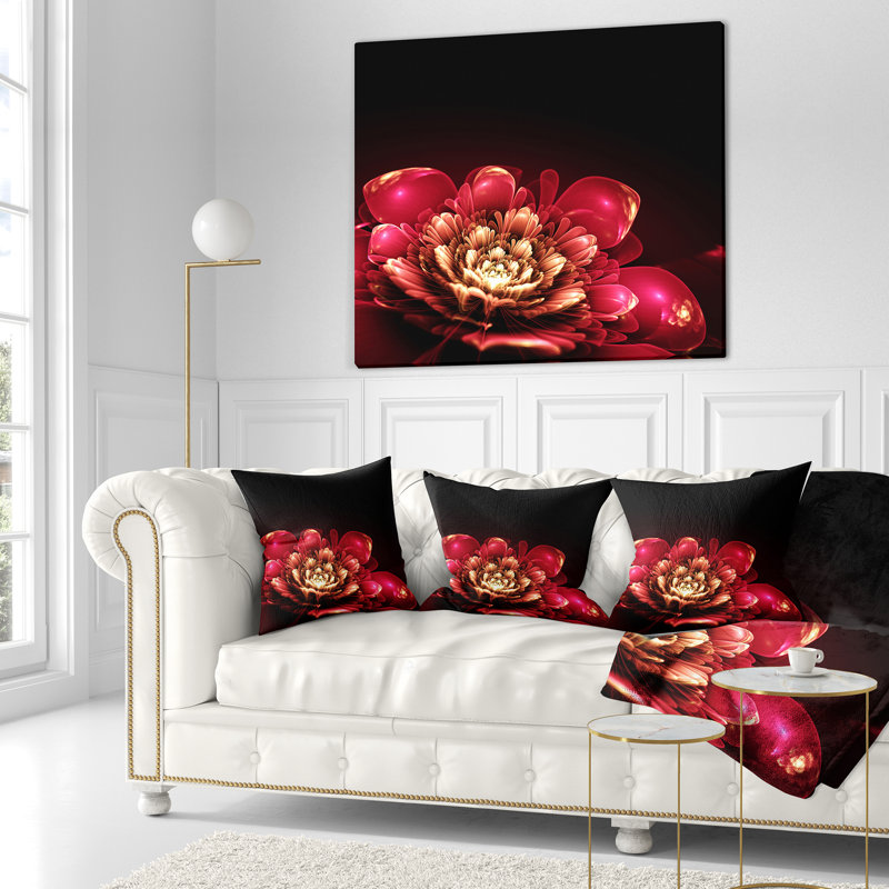 Fleur rose fractale - coussin à imprimé floral, 16 po x 1 po, Coussin décoratif