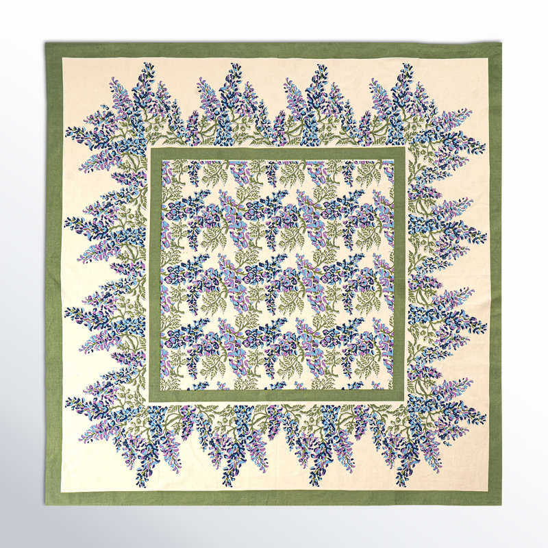 Wisteria Handmade Floral Tablecloth, 90" x 90", Blue/Green