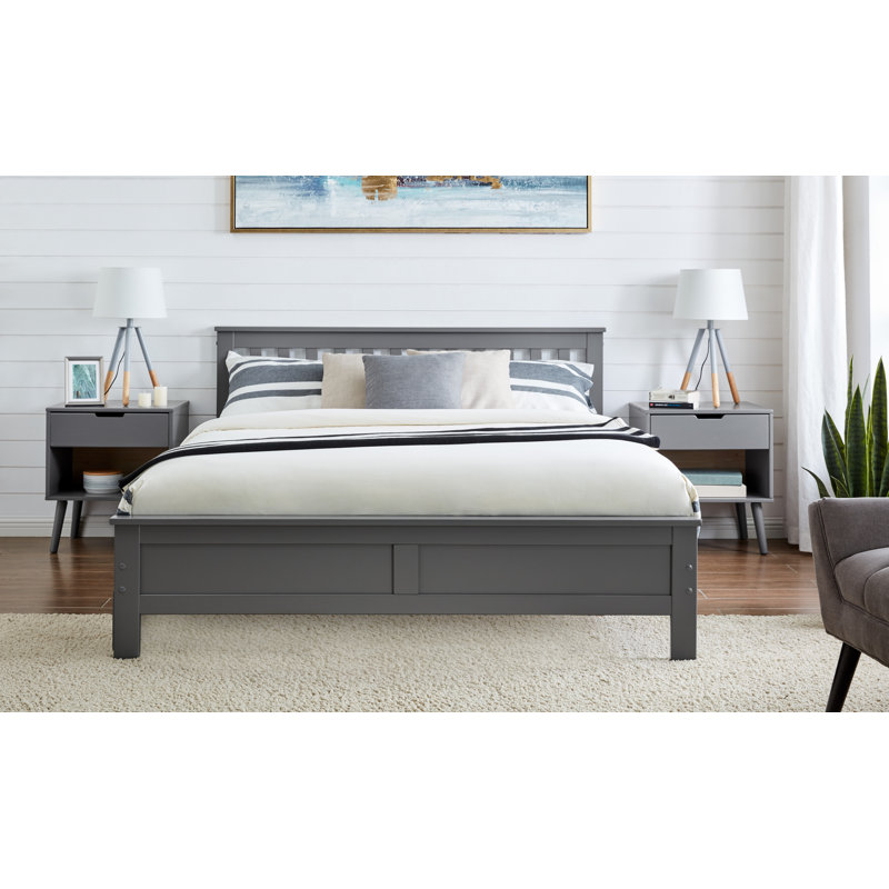 Codman Solid Wood Painted Bed Frame - Modern Farmhouse Style, Grey, Kingsize (5')