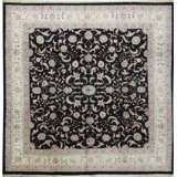 Wool Floral Area Rug in Black/White/Ivory