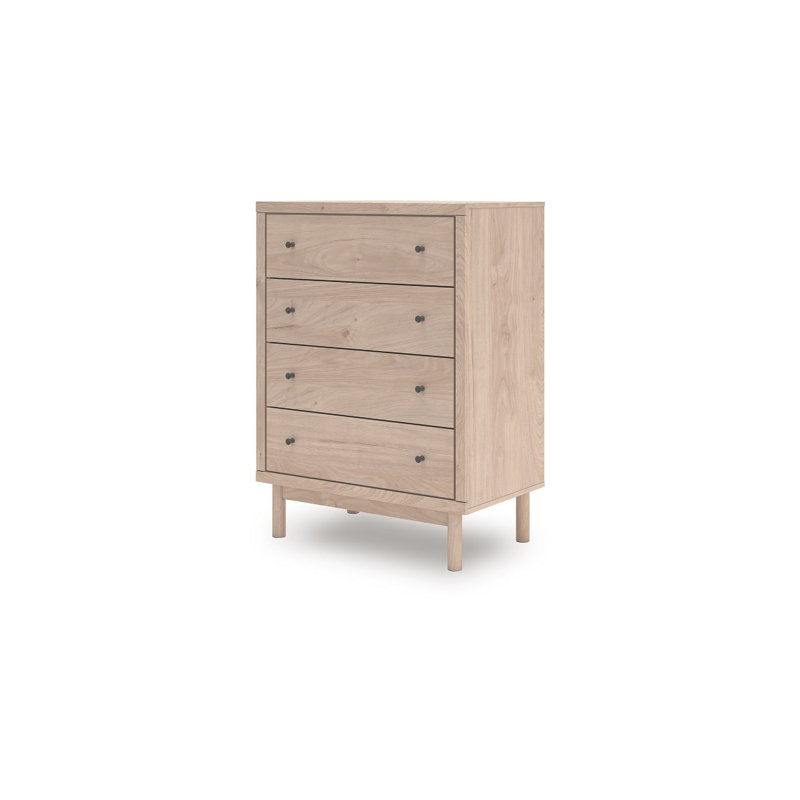Commode haute Rox, 4 tiroirs avec boutons en métal noir, brun clair