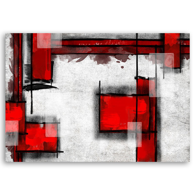 Geometric Abstraction In Red - Wrapped Canvas Print, 60cm H x 90cm W