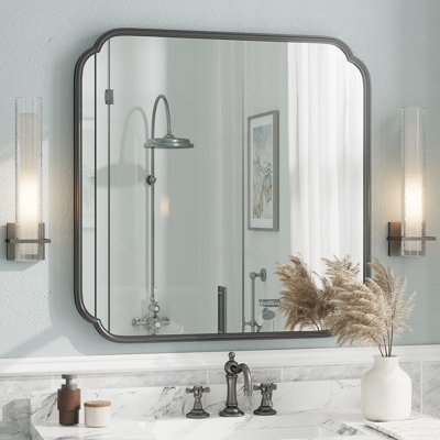 Amara Tempered Glass and Aluminum Alloy Framed French Cleat Mounted Wall Mirror
