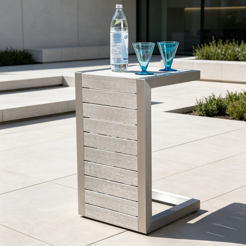  Caggiano Metal End Table,Patio Table,Outdoor Coffee table , Silver