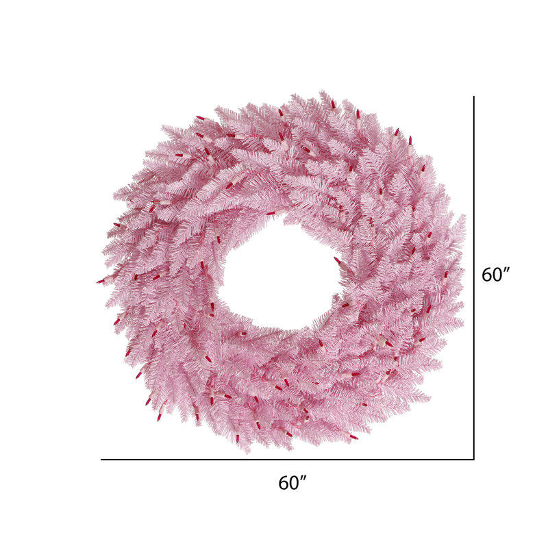 Couronne de Noël artificielle en PVC, H 60 po x l 60 po x P 5 po, Rose