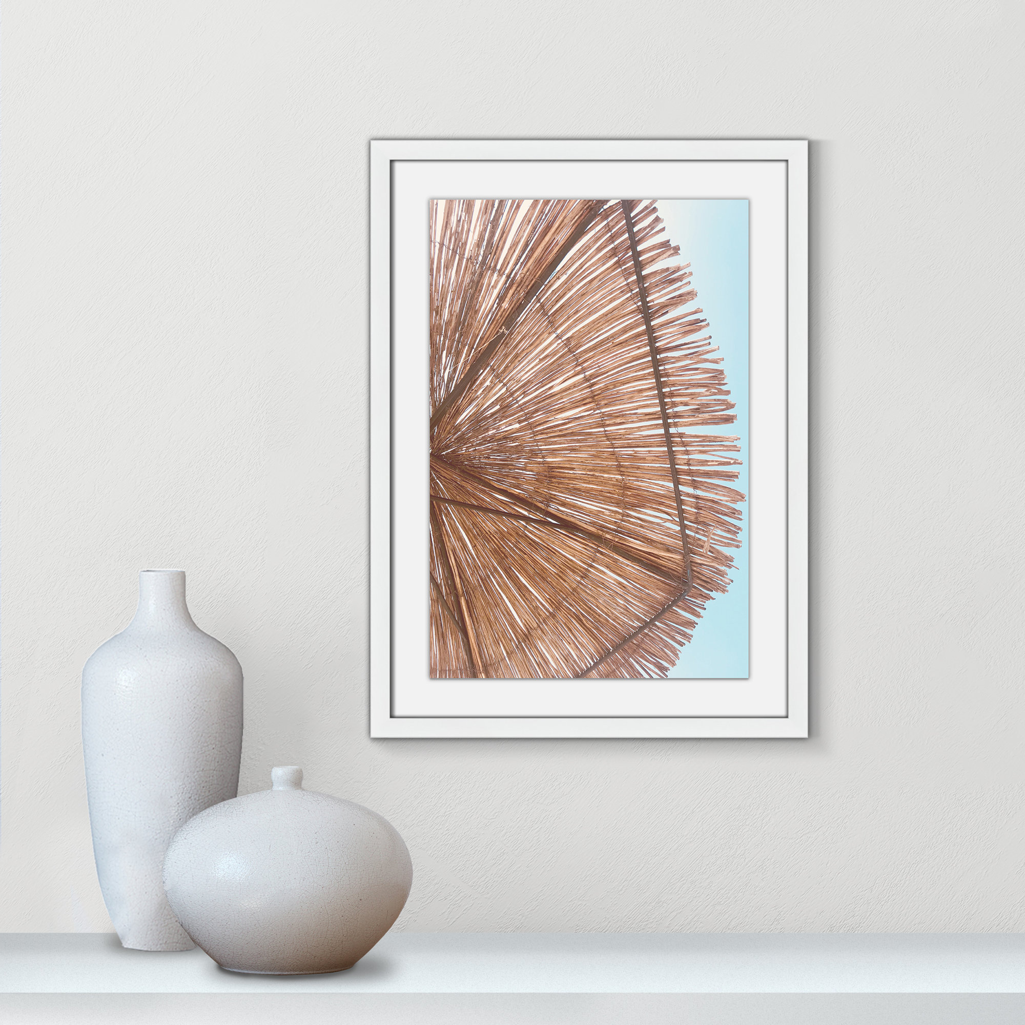 Rosy Straw Umbrella - Picture Frame Photograph, 41.50" H x 29.50" W x 1.25" D, Satin White