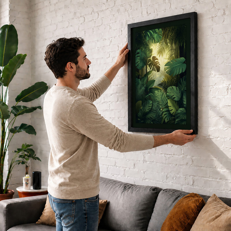 Jungle Light Tropical - Framed Print, A1 - 84.1 x 59.4 cm, Oak