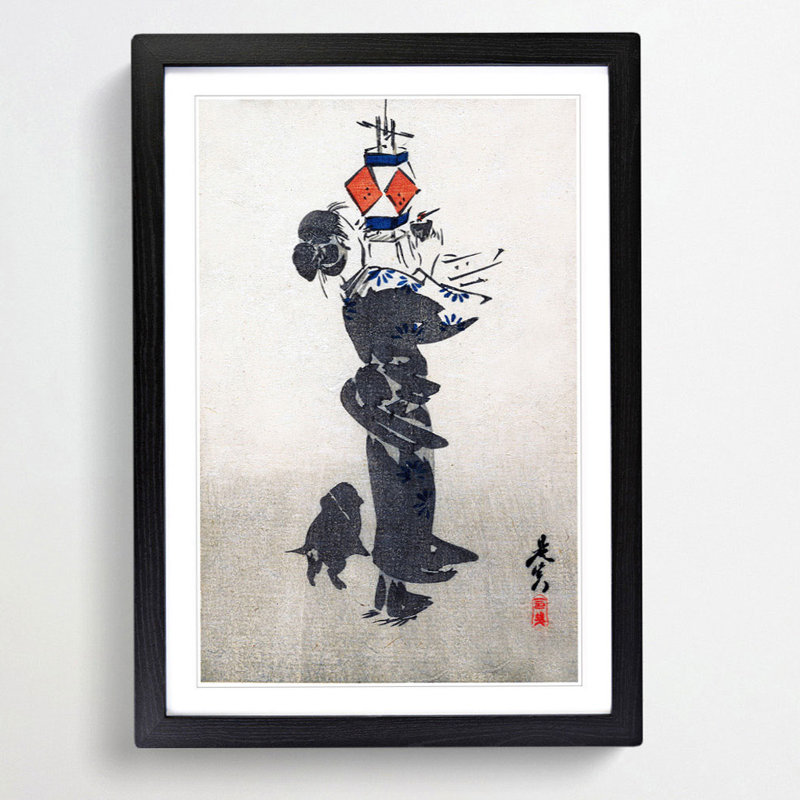 Hanging Lantern by Shibata Zeshin - Picture Frame Painting Print, Black Framed, 36cm H x 27cm W x 2cm D