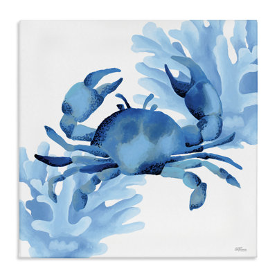 Crabe bleu et toile corail, design par Cat Thurman Designs