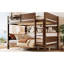 Grand lit superposé en bois massif avec plateau pratique, tablettes de rangement et lattes améliorées pour un espace efficace avec système de lattes brun rétro-130149959