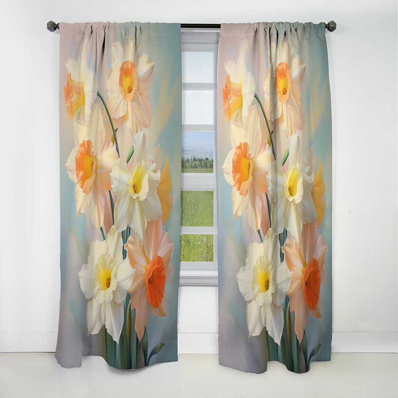 White Daffodils Romantic Impression V - Rideau occultant floral jonquilles - 1 panneaux, L 52 po x L 84 po