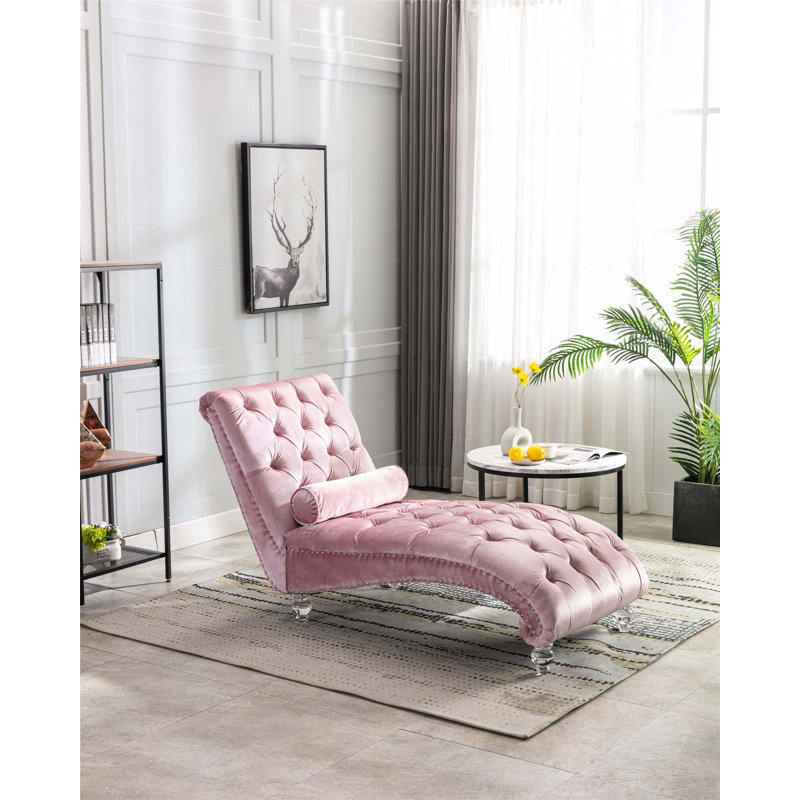Chaise longue rembourrée Daria, Velours rose
