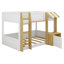 Lit simple superposé simple avec bureau, armoire de rangement et ports USB, lit superposé en bois massif avec échelle et garde-corps