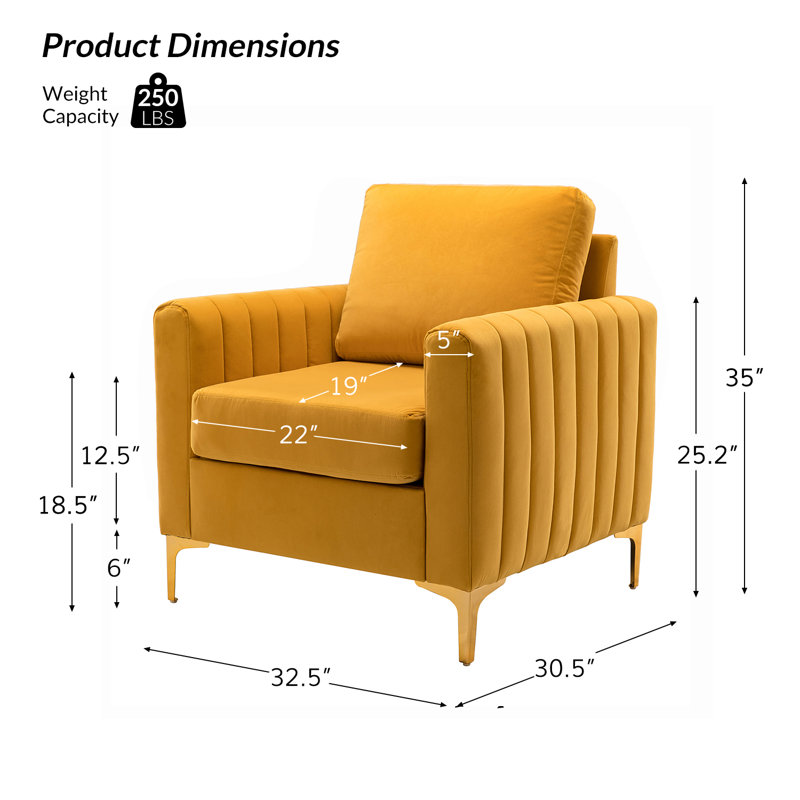 Cedarpoint Upholstered Velvet Tufted Club Chair, Velours moutarde