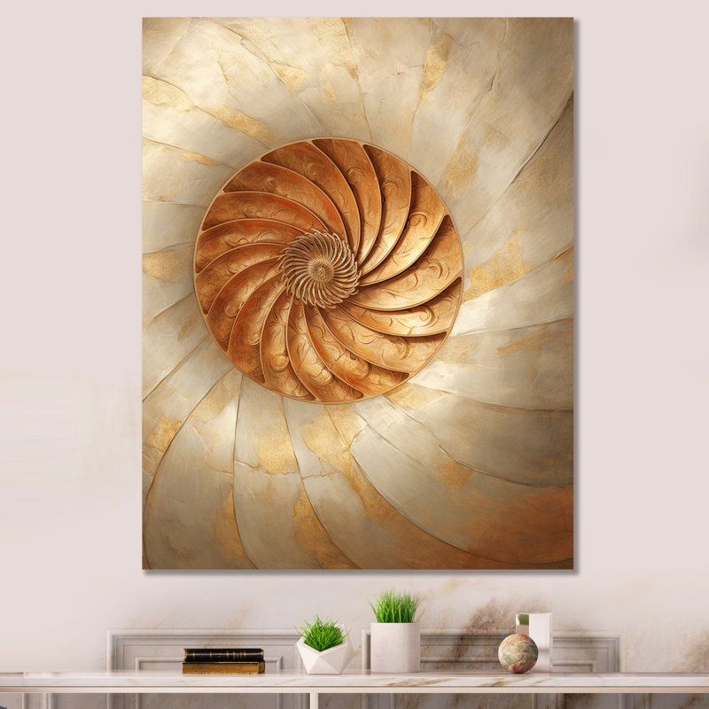 Spirale de marbre moderne moderne or et blanc II - Spirale abstraite, art mural, Toile tendue, 32" H x 24" W
