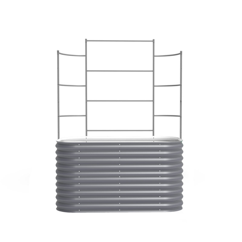 32" Tall 4 In 1 Modular Metal Outdoor Raised Garden Bed With Trellis, Modern Gray, 78" H x 42" W x 42" D