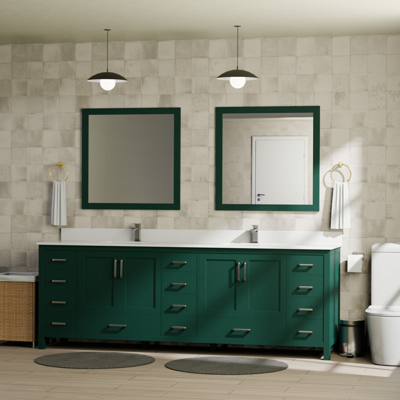 Jacques 84 in. W x 22 in. D Double Bath Vanity and Top, White Cultured Marble, Green