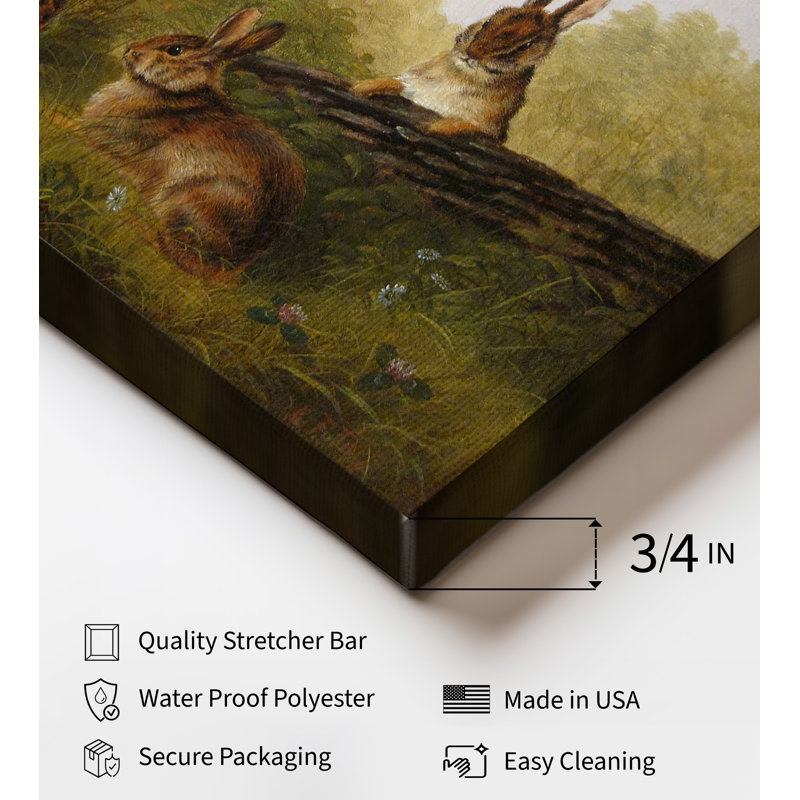 Lapins sur une bûche, Unframed, Canvas, 16"H x 20"W