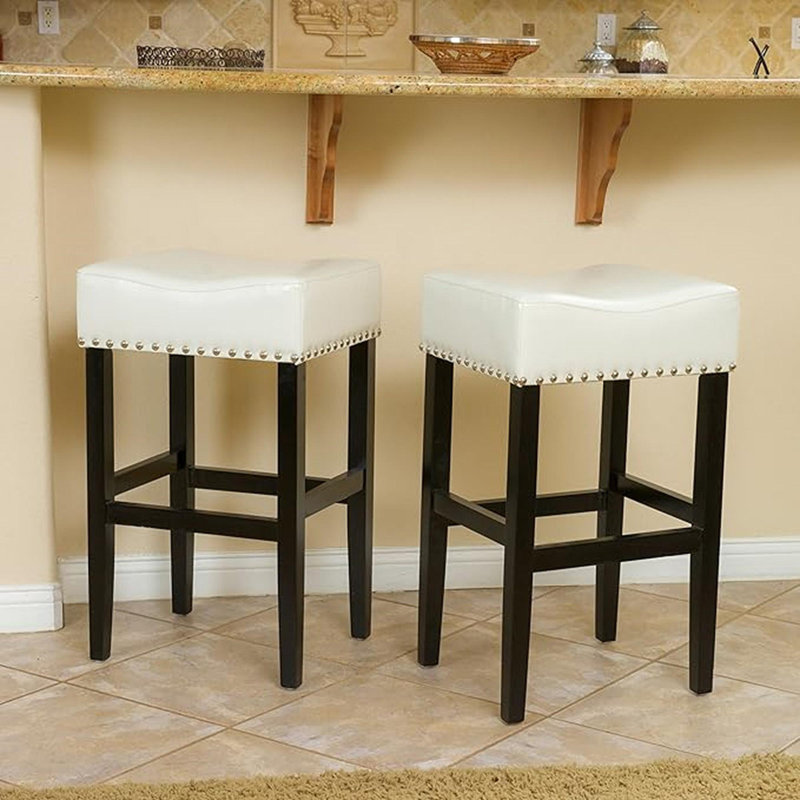 Tabouret de comptoir 30 po en simili cuir ivoire sans dossier (ensemble de 2)
