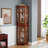 Corner Curio Cabinet With 4 Adjustable Tempered Glass Shelves And Lighting System, Solid Wood Legs,Acrylic Mirrored Back Panel(E26 Light Bulb Not Included)